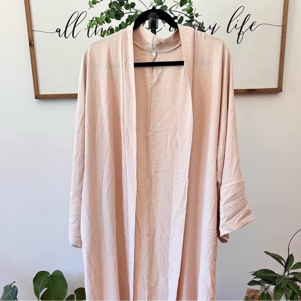 Beautiful minimalist tan maxi kimono pockets NWOT - Picture 7 of 10